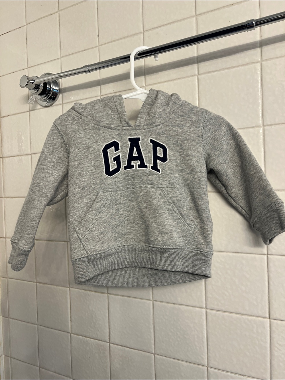 GAP Kids Heather Gray Hooded Sweatshirt with Navy Logo